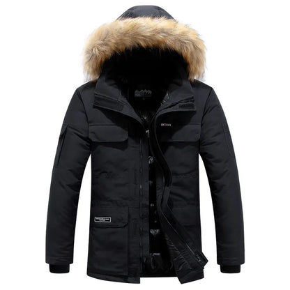 Crocksy Men’s Winter Fur Hooded Parka – Duck Down Snow Jacket, Windproof & Warm