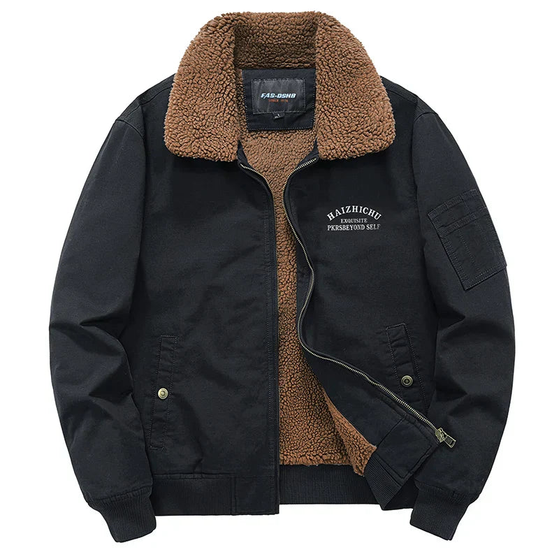 Crocksy Men’s Fleece Tactical Jacket with Fur Collar