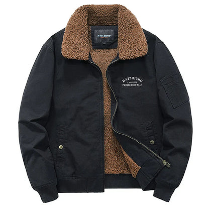 Crocksy Men’s Fleece Tactical Jacket with Fur Collar