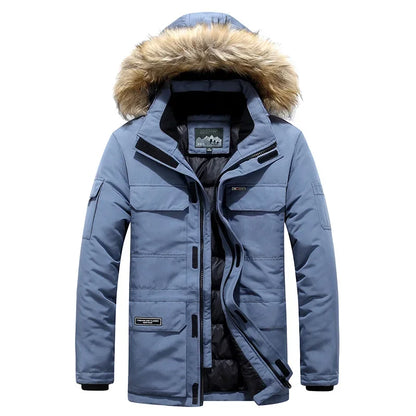 Crocksy Men’s Winter Fur Hooded Parka – Duck Down Snow Jacket, Windproof & Warm