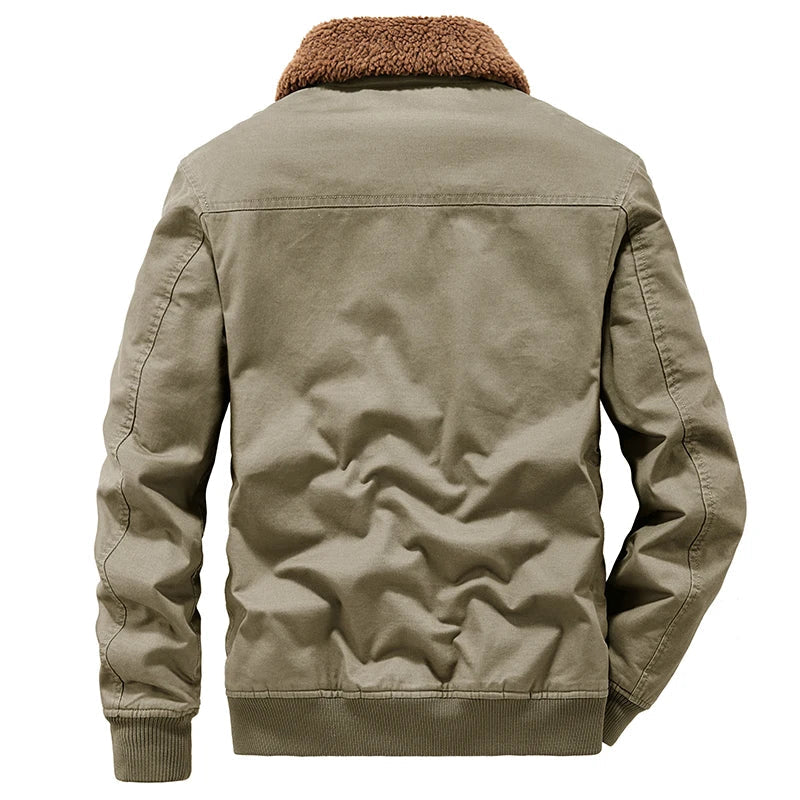 Crocksy Men’s Fleece Tactical Jacket with Fur Collar