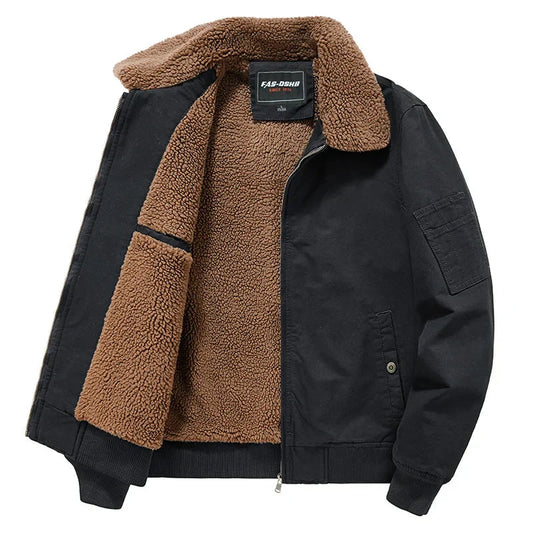 Crocksy Men’s Fleece Tactical Jacket with Fur Collar