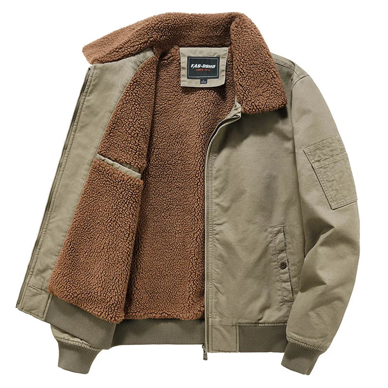 Crocksy Men’s Fleece Tactical Jacket with Fur Collar